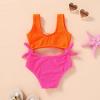 imageYOUNGER TREE Toddler Girl One Piece Swimsuit Color Block Stripe Swimwear Summer Beach Bathing Suit 12M5TWrinkle Fabric Orange Pink Color Block