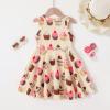 imageYOUNGER TREE Toddler Girls Donut Dress Doughnut Print OnePiece Skirt Sleeveless Princess Floral DressApricotcake