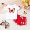 imageYOUNGER TREE Toddler Infant Baby Girls Summer Outfits Leopard Print Short Sleeve Pocket TShirt Tops Pants Clothes SetsRed Butterfly