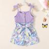 imageYOUNGER TREE Toddler Kids Baby Girls Clothes Rompers Flutter Sleeve Button Shorts with Belt Summer Casual JumpsuitPurple