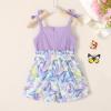 imageYOUNGER TREE Toddler Kids Baby Girls Clothes Rompers Flutter Sleeve Button Shorts with Belt Summer Casual JumpsuitPurple