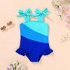 imageYOUNGER TREE Toddler Swimsuit Girl Color Block Stripe OnePiece Swimwear Baby Girl Bathing SuitsBlue