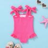imageYOUNGER TREE Toddler Swimsuit Girl Color Block Stripe OnePiece Swimwear Baby Girl Bathing SuitsBright Pink Wrinkle Fabric