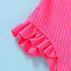 imageYOUNGER TREE Toddler Swimsuit Girl Color Block Stripe OnePiece Swimwear Baby Girl Bathing SuitsBright Pink Wrinkle Fabric