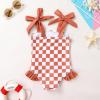 imageYOUNGER TREE Toddler Swimsuit Girl Color Block Stripe OnePiece Swimwear Baby Girl Bathing SuitsBrown Checkerboard