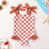 imageYOUNGER TREE Toddler Swimsuit Girl Color Block Stripe OnePiece Swimwear Baby Girl Bathing SuitsBrown Checkerboard