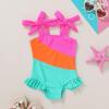 imageYOUNGER TREE Toddler Swimsuit Girl Color Block Stripe OnePiece Swimwear Baby Girl Bathing SuitsColor Blockpink Orange Green