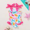 imageYOUNGER TREE Toddler Swimsuit Girl Color Block Stripe OnePiece Swimwear Baby Girl Bathing SuitsDinosaur