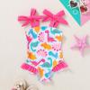 imageYOUNGER TREE Toddler Swimsuit Girl Color Block Stripe OnePiece Swimwear Baby Girl Bathing SuitsDinosaur