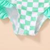 imageYOUNGER TREE Toddler Swimsuit Girl Color Block Stripe OnePiece Swimwear Baby Girl Bathing SuitsGreen Checkerboard
