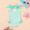 imageYOUNGER TREE Toddler Swimsuit Girl Color Block Stripe OnePiece Swimwear Baby Girl Bathing SuitsGreen Checkerboard