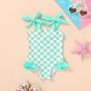 imageYOUNGER TREE Toddler Swimsuit Girl Color Block Stripe OnePiece Swimwear Baby Girl Bathing SuitsGreen Checkerboard