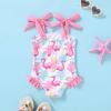 imageYOUNGER TREE Toddler Swimsuit Girl Color Block Stripe OnePiece Swimwear Baby Girl Bathing SuitsLeaves  Flamingos