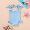 imageYOUNGER TREE Toddler Swimsuit Girl Color Block Stripe OnePiece Swimwear Baby Girl Bathing SuitsLight Blue Wrinkle Fabric