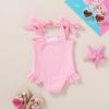 imageYOUNGER TREE Toddler Swimsuit Girl Color Block Stripe OnePiece Swimwear Baby Girl Bathing SuitsLight Pink Wrinkle Fabric