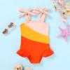 imageYOUNGER TREE Toddler Swimsuit Girl Color Block Stripe OnePiece Swimwear Baby Girl Bathing SuitsOrange
