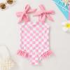 imageYOUNGER TREE Toddler Swimsuit Girl Color Block Stripe OnePiece Swimwear Baby Girl Bathing SuitsPink Checkerboard