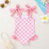 imageYOUNGER TREE Toddler Swimsuit Girl Color Block Stripe OnePiece Swimwear Baby Girl Bathing SuitsPink Checkerboard