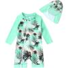 imageToddler Baby Girls Swimsuit OnePiece Zipper Rash Guard Swimwear UPF 50 Sun Protection Bathing Suit with HatGreen
