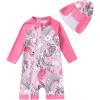 imageToddler Baby Girls Swimsuit OnePiece Zipper Rash Guard Swimwear UPF 50 Sun Protection Bathing Suit with HatPink