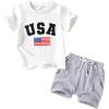 imageYOUNGER TREE 4th of July Toddler Baby Boys Summer Outfits Short Sleeve TShirt American Flag Shorts Independence Day SetsWhitegrey