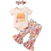 imageYOUNGER TREE Baby Girl 1st Birthday Outfit  My First Birthday Romper ampamp Flared PantsGroovy One