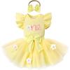 imageYOUNGER TREE Baby Girl 1st Birthday Outfits One Year Old Clothes Romper Tutu Cake Smash Skirt with Headband Baby Girl GiftsCream Yellow Threedimensional Flower