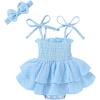 imageYOUNGER TREE Baby Girl Clothes Infant Summer Romper Dress Sleeveless Bodysuit Jumpsuit with Headband Toddler OutfitsLight Blue