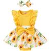 imageYOUNGER TREE Baby Girl Dresses Newborn Girls Dress Floral Baby Girl Summer Clothes Infant Headband Romper OutfitsS2 Yellow