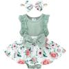 imageYOUNGER TREE Baby Girl Dresses Newborn Girls Dress Floral Baby Girl Summer Clothes Infant Headband Romper OutfitsS8 Green