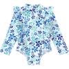 imageYOUNGER TREE Baby Swimsuit Girl Long Sleeve Ruffle Zipper Rash Guard Infant One Piece Swimwear Toddler Bathing Suit GirlBlueflower