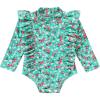 imageYOUNGER TREE Baby Swimsuit Girl Long Sleeve Ruffle Zipper Rash Guard Infant One Piece Swimwear Toddler Bathing Suit GirlGreen