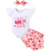 imageYOUNGER TREE Infant Baby Girl 1st Birthday Outfits Bumble Bee Printed One Romper Shorts Headband Summer Ruffle Sleeve ClothesIn My One Era