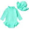 imageYOUNGER TREE Infant Baby Girls Swimsuit Long Sleeve Swimsuit One Piece Swimsuit Solid Color Bathing Suit with Hat UPF 50Green