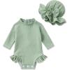 imageYOUNGER TREE Infant Baby Girls Swimsuit Long Sleeve Swimsuit One Piece Swimsuit Solid Color Bathing Suit with Hat UPF 50Light Green