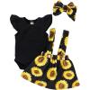 imageYOUNGER TREE Infant Toddler Baby Girl Summer Outfit Sunflower Strap Sets Sleeveless Romper Suspender Skirt 3pcs Clothing SetsBlack