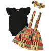imageYOUNGER TREE Infant Toddler Baby Girl Summer Outfit Sunflower Strap Sets Sleeveless Romper Suspender Skirt 3pcs Clothing SetsDashiki Ankara