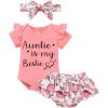 imageYOUNGER TREE Newborn Baby Girl Auntie Clothes Auntie Is My Bestie Romper Shorts with Headband Girl Auntie Outfits 69 Months Dinosaur
