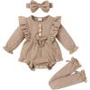 imageYOUNGER TREE Newborn Baby Girl Clothes Long Sleeve Button Dwon Romper Bodysuit Infant Fall Winter Outfits Baby Girl ClothingOatmeal