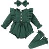 imageYOUNGER TREE Newborn Baby Girl Clothes Long Sleeve Button Dwon Romper Bodysuit Infant Fall Winter Outfits Baby Girl ClothingSoft Dark Green
