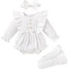 imageYOUNGER TREE Newborn Baby Girl Clothes Long Sleeve Button Dwon Romper Bodysuit Infant Fall Winter Outfits Baby Girl ClothingSolid White