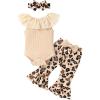 imageYOUNGER TREE Newborn Infant Baby Girl Clothes Outfits Romper Bodysuit Floral Cow Print Pants Headband 3Pcs Summer Clothes SetA1 Leopard