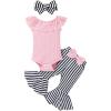 imageYOUNGER TREE Newborn Infant Baby Girl Clothes Outfits Romper Bodysuit Floral Cow Print Pants Headband 3Pcs Summer Clothes SetA7 Striped