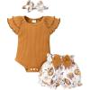 imageYOUNGER TREE Newborn Infant Baby Girl Clothes Romper Shorts Set Floral Summer Outfits Cute Baby Girl ClothingBrown Romper and Flower Shorts