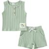 imageYOUNGER TREE Toddler Baby Boy Clothes Cotton Dinosaur Summer Outfits Tank Tops Short SetsSage Green
