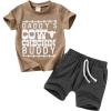 imageYOUNGER TREE Toddler Baby Boy Summer Clothes Short Sleeve Cow Letter Print TShirt  Shorts 2pcs Outfits SetCoffee