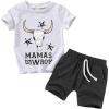 imageYOUNGER TREE Toddler Baby Boy Summer Clothes Short Sleeve Cow Letter Print TShirt  Shorts 2pcs Outfits SetWhite