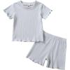 imageYOUNGER TREE Toddler Baby Girl Clothes Ribbed Knit Short Sleeve Tshirt Shorts Sets Little Girl Summer Outfits Clothing SetBlue