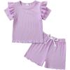 imageYOUNGER TREE Toddler Baby Girl Clothes Ribbed Knit Short Sleeve Tshirt Shorts Sets Little Girl Summer Outfits Clothing SetPurple