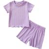 imageYOUNGER TREE Toddler Baby Girl Clothes Ribbed Knit Short Sleeve Tshirt Shorts Sets Little Girl Summer Outfits Clothing SetSolid Purple